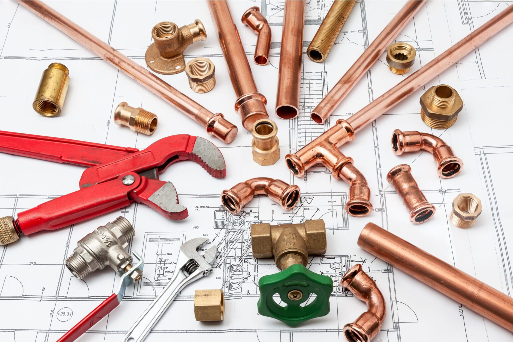 Copper pipe fittings and plumbing parts for Danville, California repairs