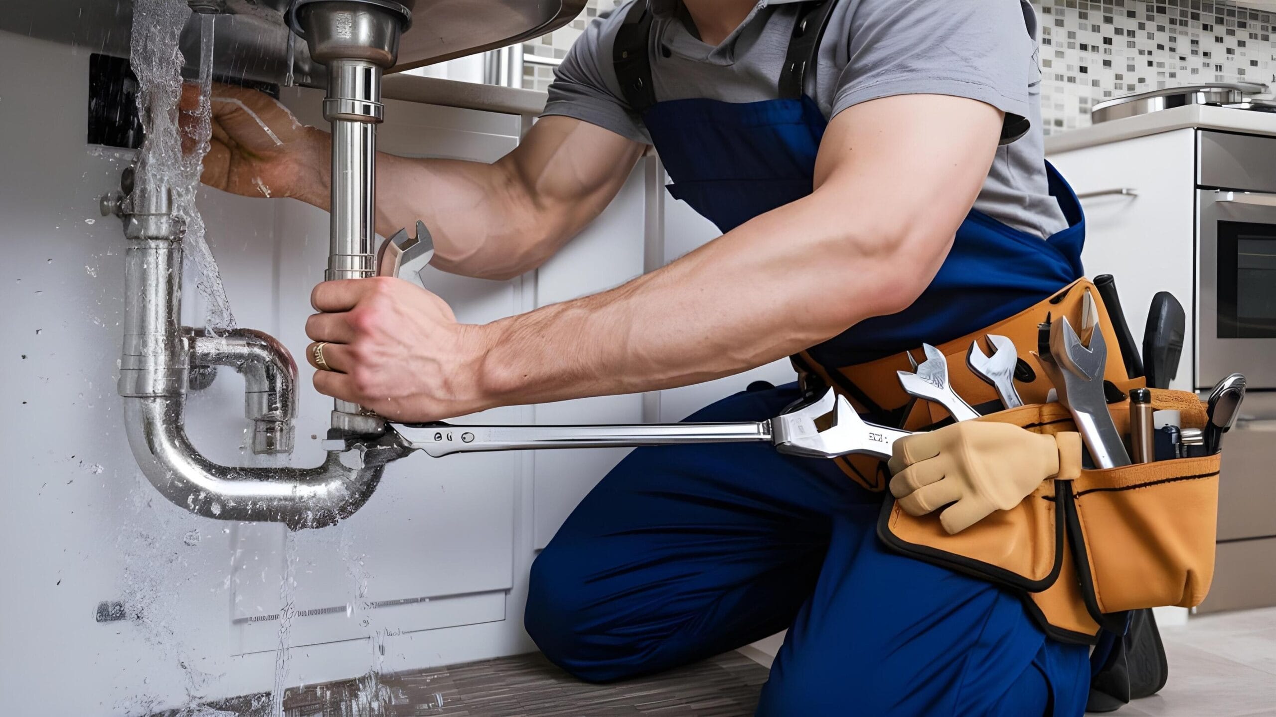 Plumber tightening a residential plumbing pipe in Danville